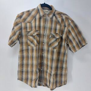 US Expedition 100% Cotton Mens Pearl Snap Shirt Size Small Plaid Short Sleeve